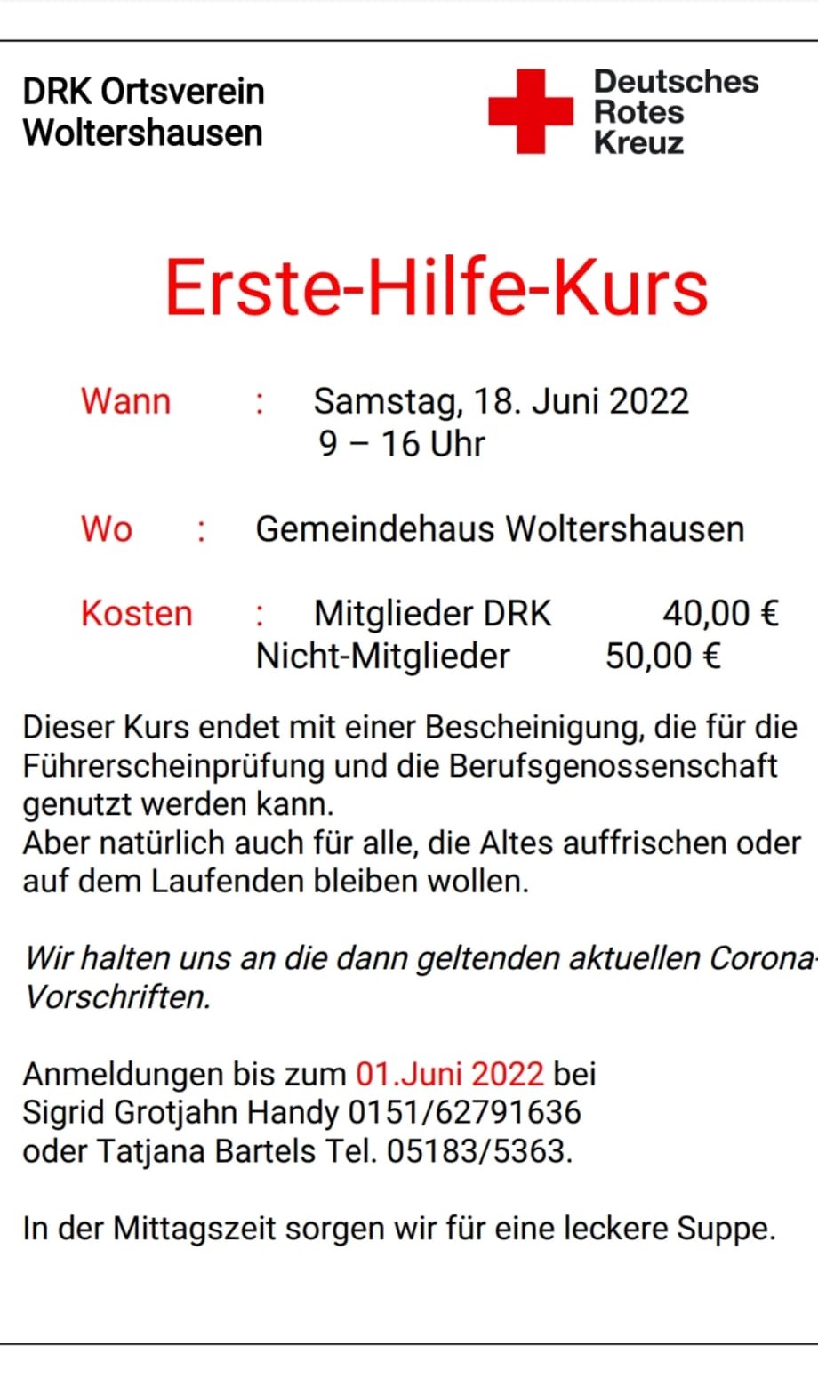 Flyer Erste-Hilfe-Kurs des DRK Woltershausen